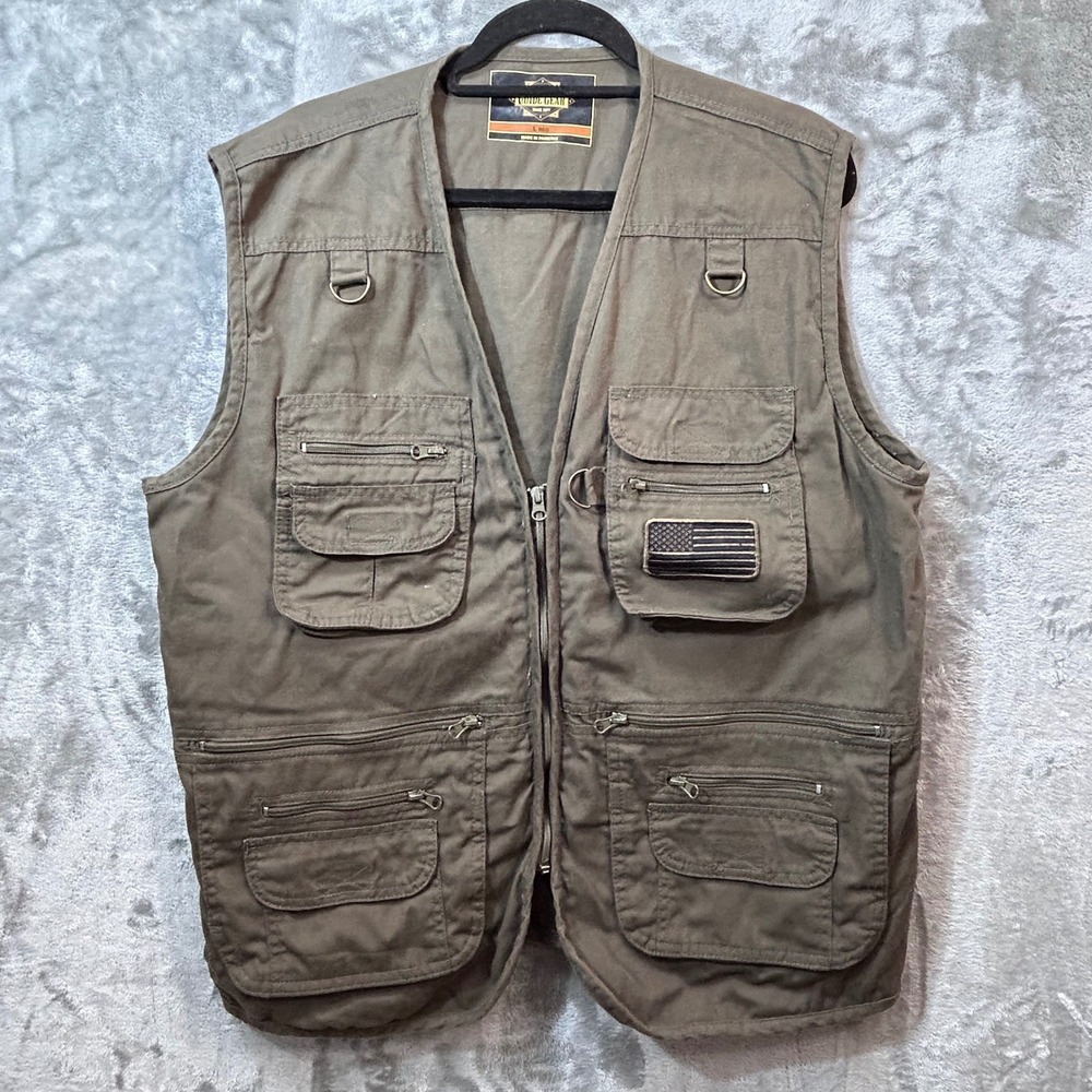 Guide Gear Mens Tactical Vest L Olive Drab Canvas CCW Gun Pockets Hunting Field